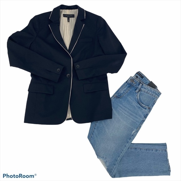 RAG & BONE Black & Ivory Single Breasted Blazer Size 0 - Picture 1 of 9